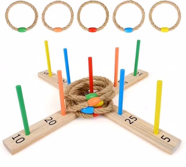 Costway Wooden Outdoor Ring Toss Throwing Game in Brown and Multicolour