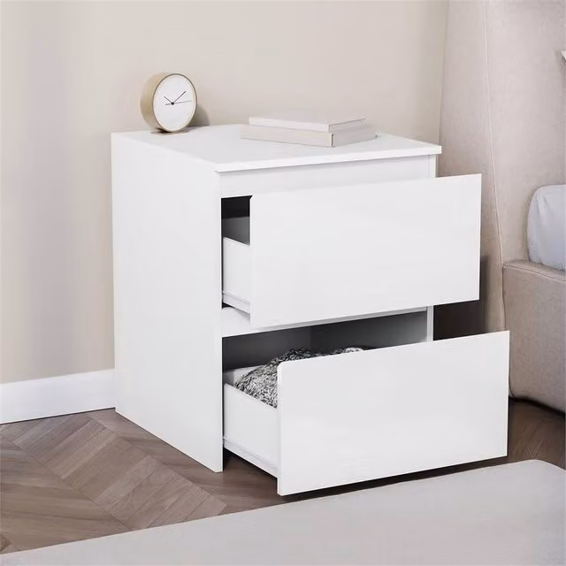 Kelvenix White Gloss 2 Drawer Bedside Chest Storage Cabinet, Width: 100 cm – 1