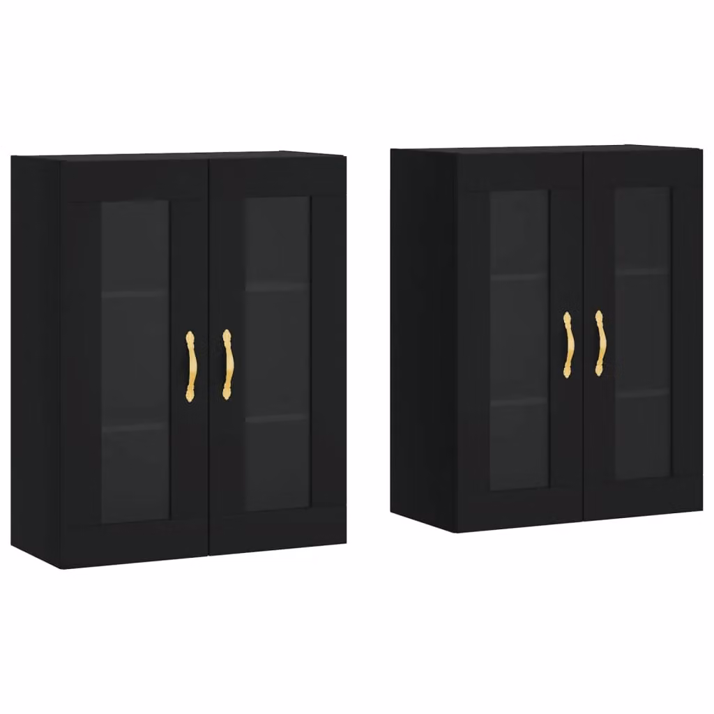 Berkfield Home Set of 2 Modern Wall Mounted Cabinets in Black with Glass Doors – 2