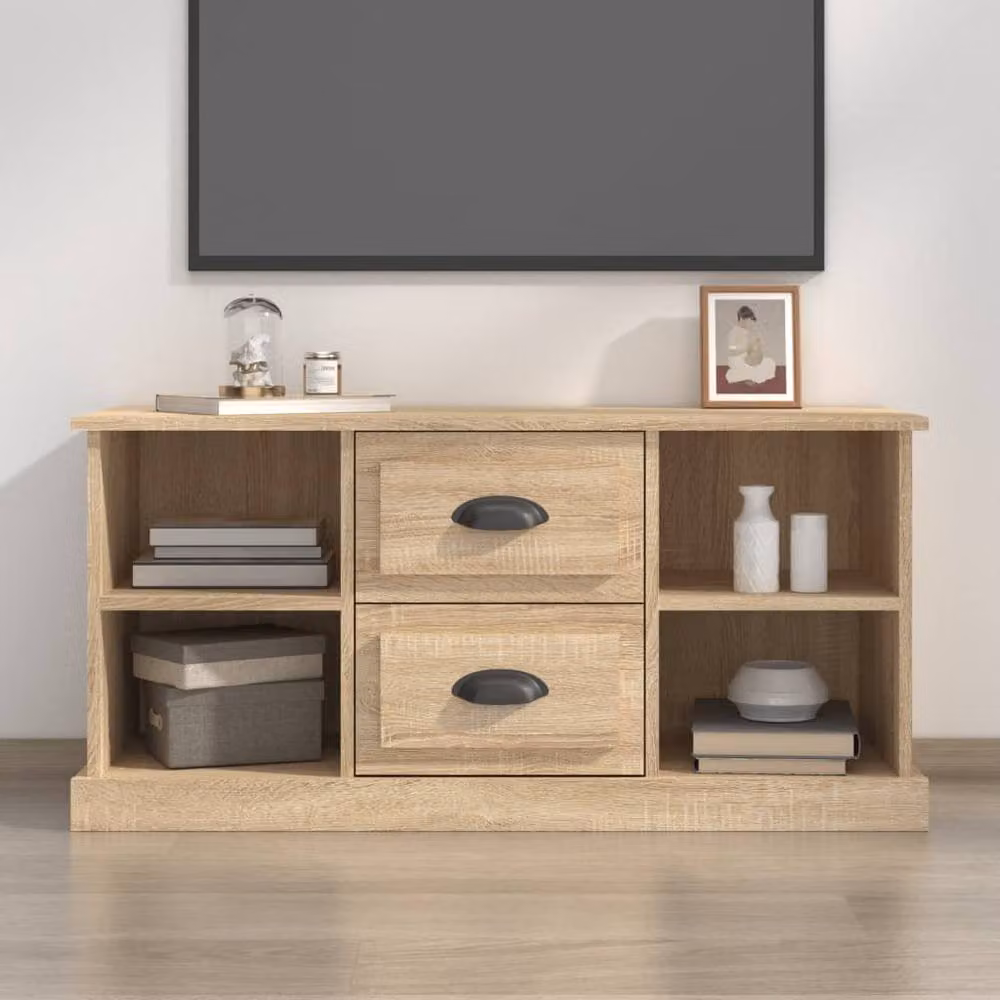 Berkfield Home TV Cabinet in Light Oak, W/D/H: 99.5 x 35.5 x 48 cm – 2