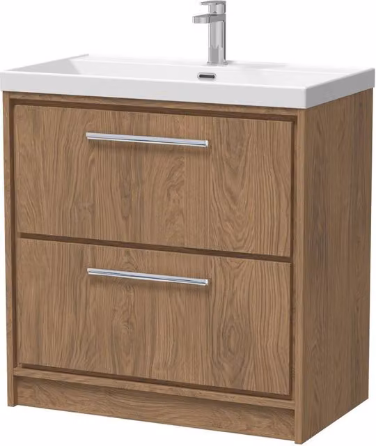 Balterley Longnor 2 Drawer Floor Standing Vanity Basin Unit in Antique Oak Brown, Width: 80 cm