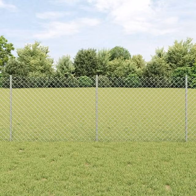 Berkfield Home Silver Galvanised Steel Chain Link Fence with 10 U-Profile In-Ground Posts, W: 10 m, H: 0.8 m