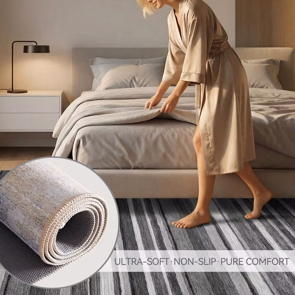 MCC Direct Modern Abstract Rectangular Microfibre Rug in Grey, W/D/H: 120 x 160 x 0.6 cm – 4