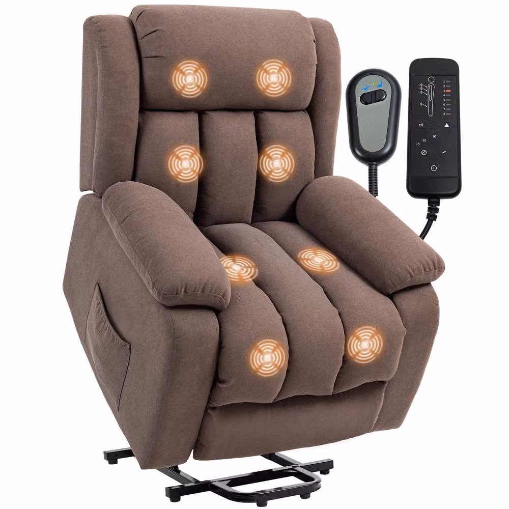 HOMCOM Power Lift Recliner Armchair with Massage and Remote Control in Brown Fabric – 2