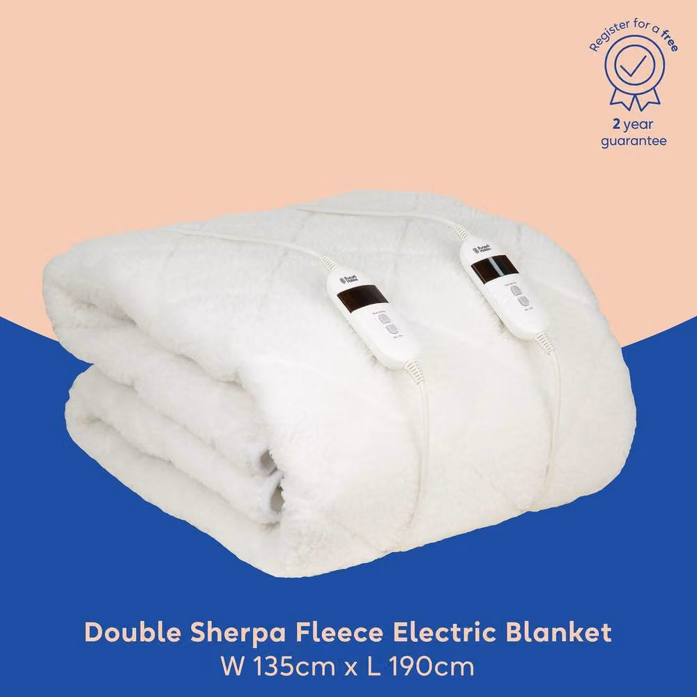 Russell Hobbs Sherpa Fleece Heated Double Fitted Underblanket in White, W/D/H: 135 x 190 cm – 2