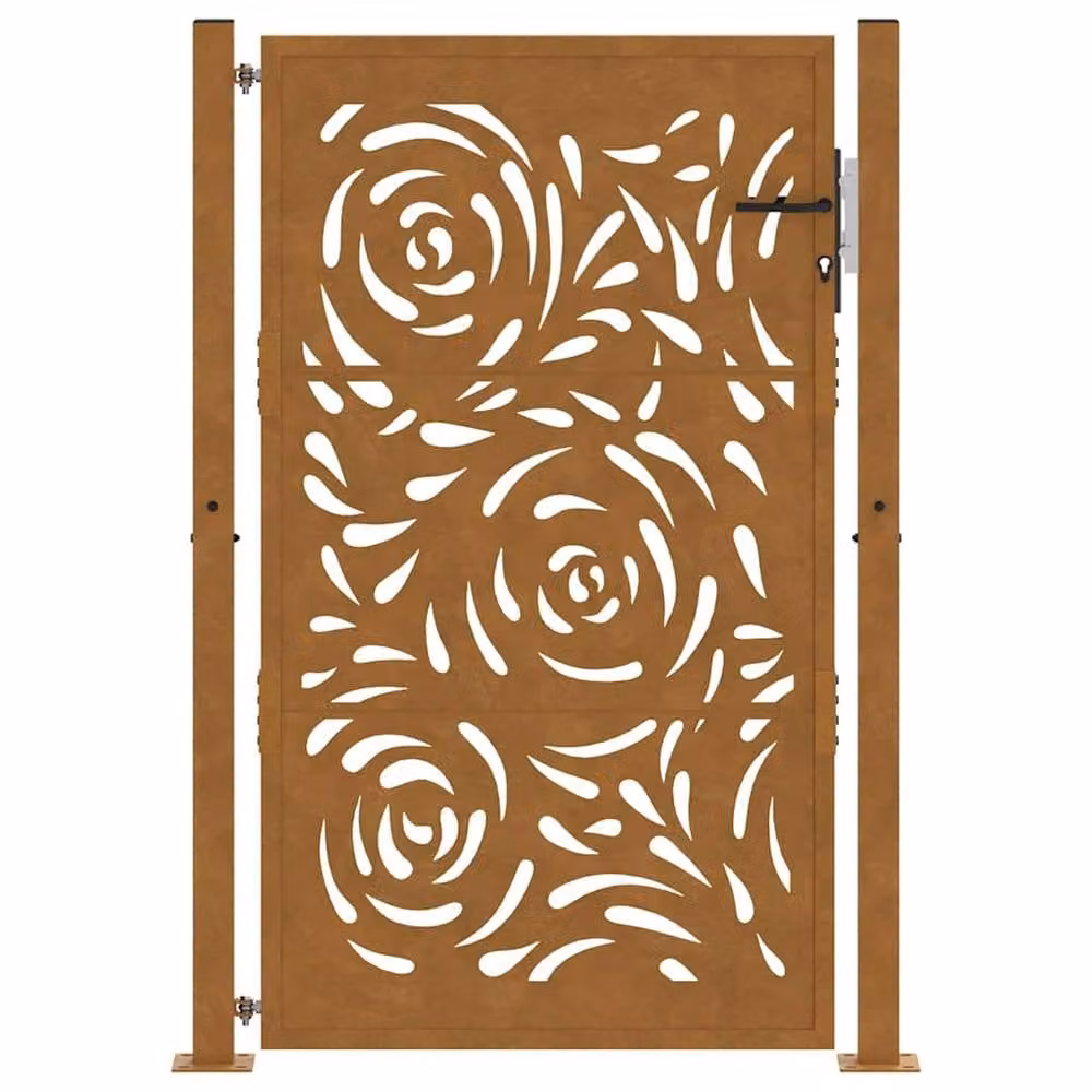 Berkfield Brown Weathering Steel Garden Gate with Flame Design, W: 105 cm, H: 155 cm – 3
