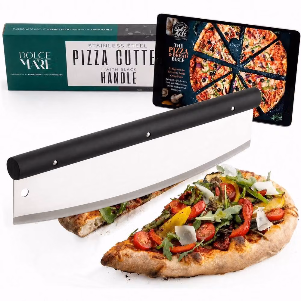 DOLCE MARE Stainless Steel Pizza Cutter with Black Handle and Rocker Blade – 2