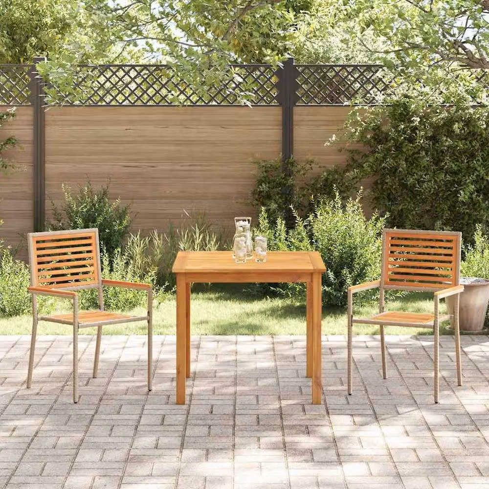 Berkfield Home Modern 3 Piece Garden Dining Set in Beige Poly Rattan and Acacia Wood – 3