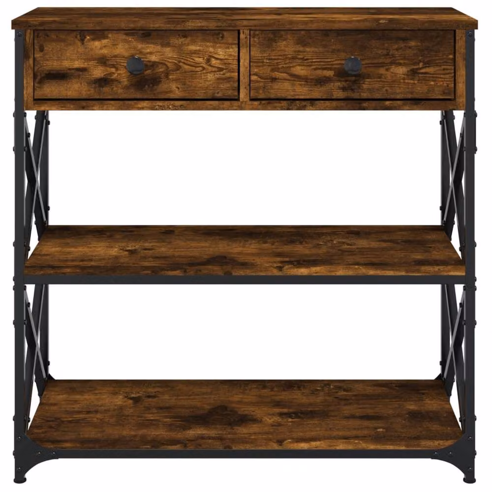Berkfield Home Decorative Console Table in Smoked Oak and Brown, W/D/H: 75 x 28 x 75 cm – 4