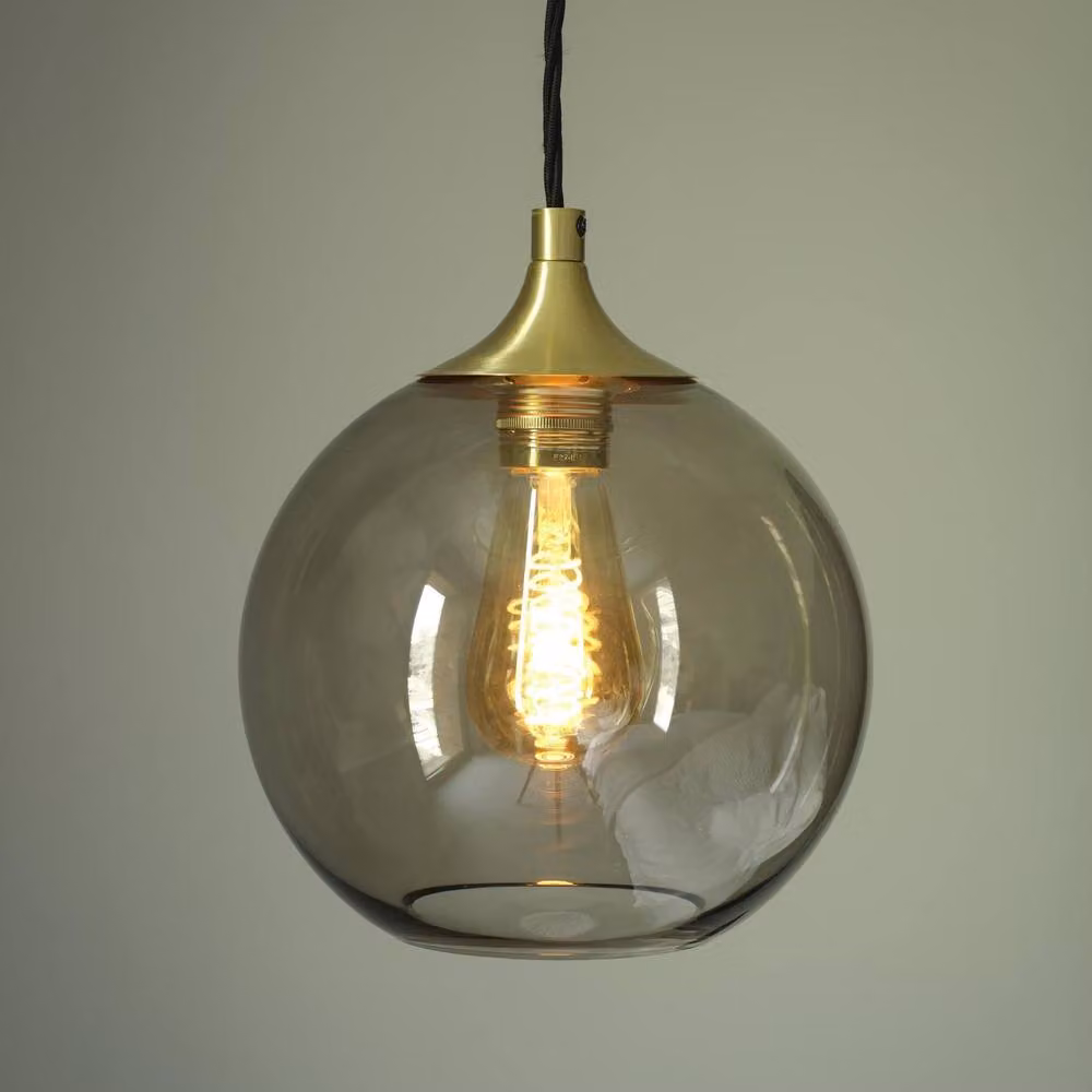 Industville Chelsea Smoked Glass Globe Pendant Light in Mocha and Gold/Brass, Diameter: 17.78 cm – 2