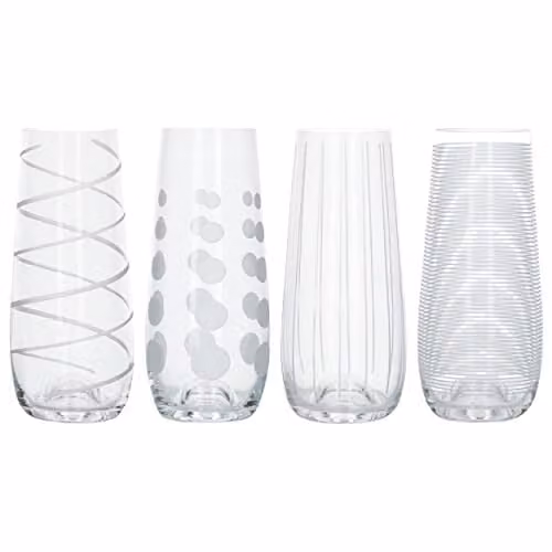 Mikasa Cheers Crystal Champagne Flute Glasses, Silver Dotted Design, 230ml, Set of 4 – 1