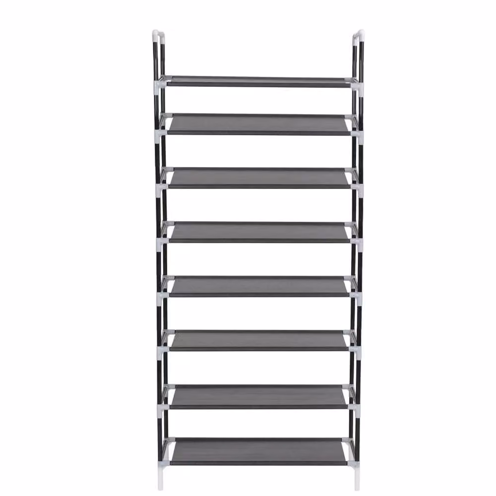 Berkfield Home 8-Shelf Shoe Rack in Black Metal and Plastic, W: 29.5 cm, D: 29.5 cm, H: 134.0 cm – 2