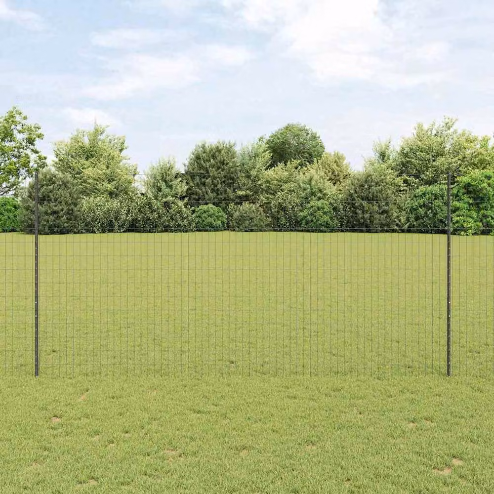 Berkfield Home Modern Euro Fence with 10 U-Profile Posts, Grey Powder-Coated Steel, W: 10 m, H: 1.5 m – 2