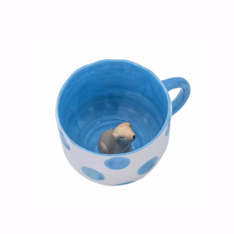 Sass and Belle Surprise Dog Dotted Mug in Blue and White, 350 ml