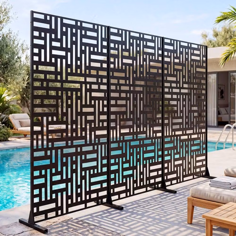 SPETLEK Black Powder-Coated Galvanised Steel Freestanding Louvered Fence Panel, Height: 183 cm – 6
