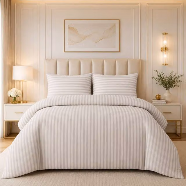 Grace Embossed Satin Stripe Microfibre Duvet Cover Set in Taupe, W/D/H: 140 x 200 cm