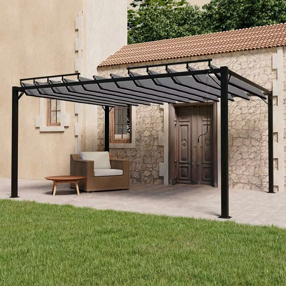 Berkfield Home Gazebo with Louvered Roof in Black Aluminium and Anthracite Fabric, W: 400 cm, D: 300 cm – 2