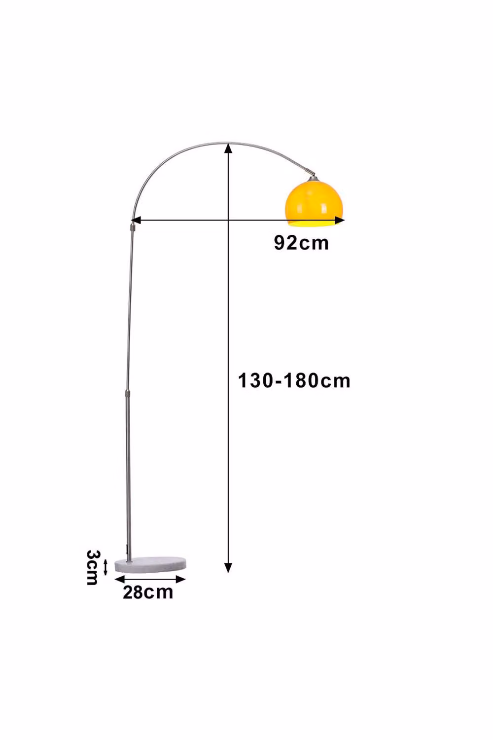 Living and Home Modern Arched Floor Lamp with Chrome Finish and Marble Base, Height: 130-180 cm – 2
