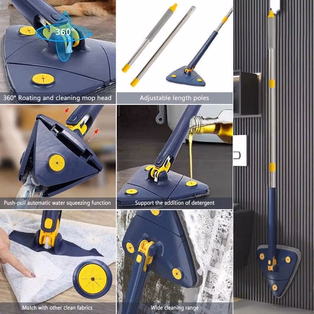 EONLION Adjustable Blue Triangle Microfibre Cleaning Mop with Wringer and Telescopic Handle, Height: 100 cm – 3