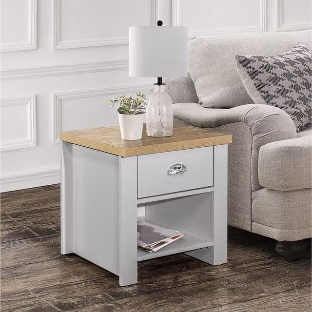 Birlea Highgate 1 Drawer Lamp Table in Grey and Oak