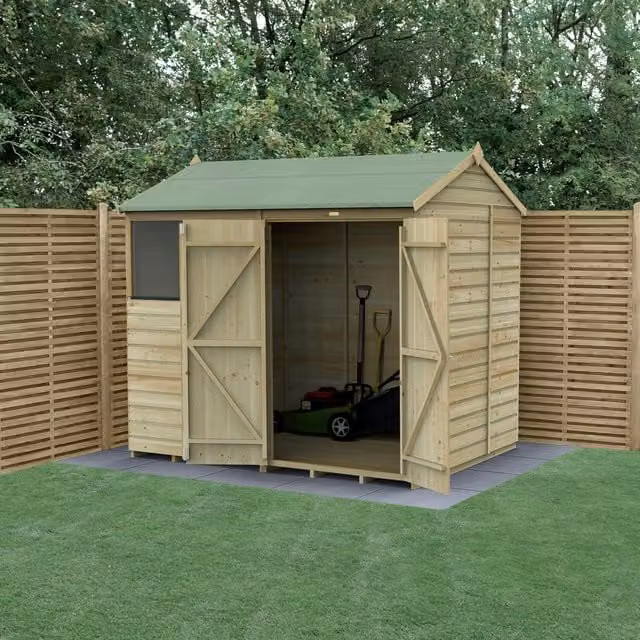 Beckwood Reverse Apex Wooden Garden Shed in Green and Brown with Foundation and Floor