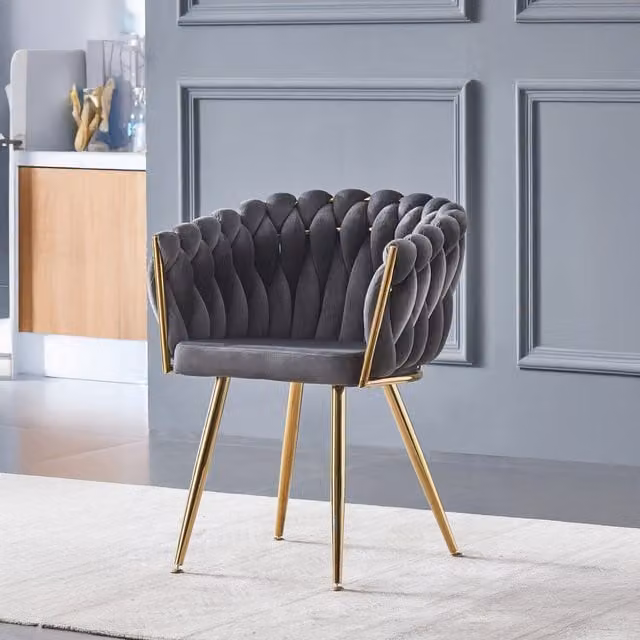 Life Interiors Set of 2 Roma Knot Velvet Dining Chairs in Grey with Gold Metal Accents