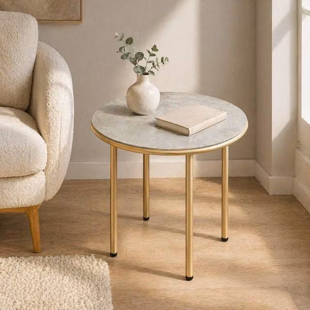 STILVORA Modern Coffee Table with Tempered Glass Top and Metal Base in Beige, W/D/H: 60 x 60 x 60 cm – 1