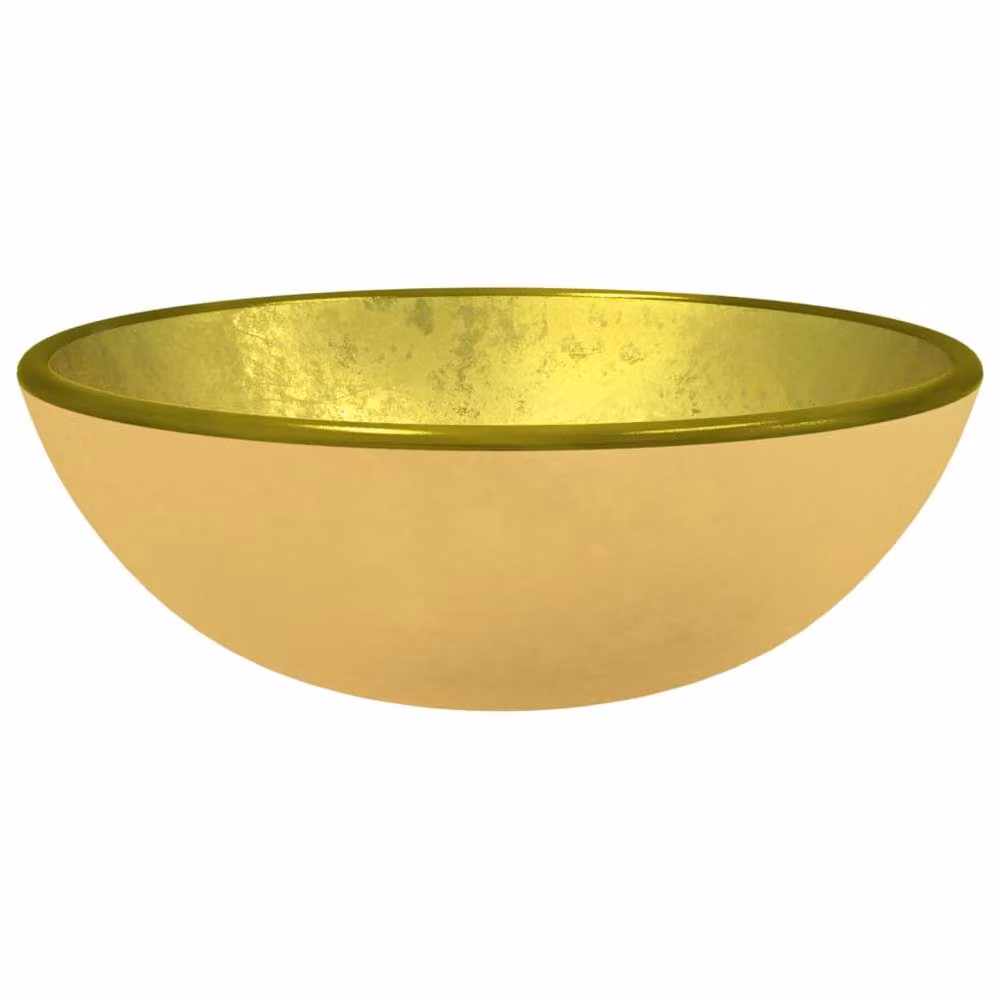 Berkfield Home Modern Round Tempered Glass Countertop Basin, Gold, W: 35 cm, H: 12 cm, D: 12 cm – 2