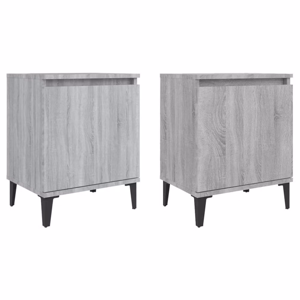 Berkfield Home Set of 2 Sturdy Bedside Cabinets in Grey Sonoma with Metal Legs, W: 40 cm, D: 30 cm, H: 50 cm – 2