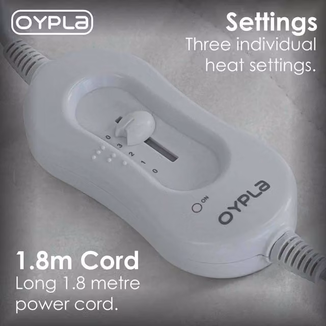 Oypla Electric Heated Underblanket with 3 Heat Settings, White, W/D/H: 90 x 200 cm