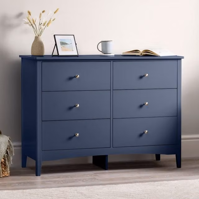 Christow Modern 6 Drawer Chest of Drawers in Blue, W/D/H: 110 x 40 x 80 cm