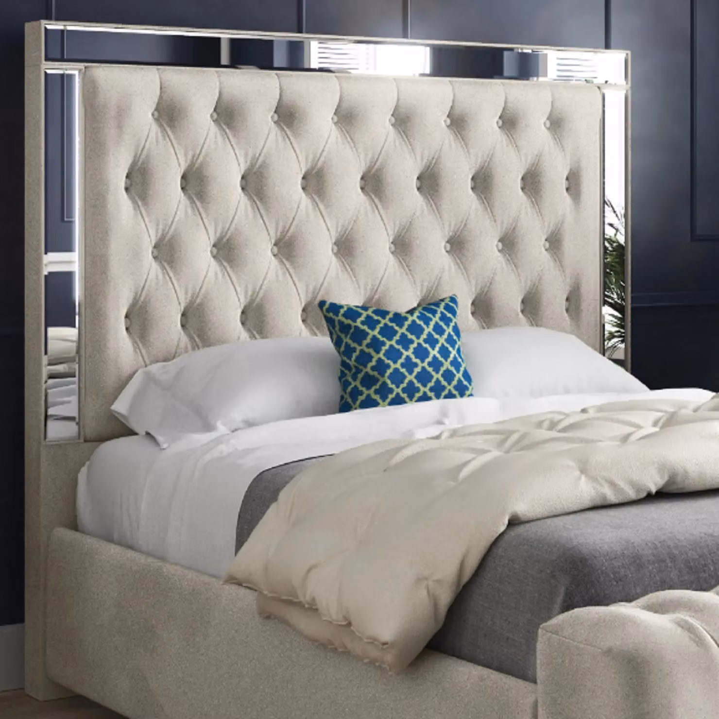 Casani Glamour Upholstered Velvet Bed Frame in Cream and Silver, W/D/H: 90 x 200 x 137 cm – 3