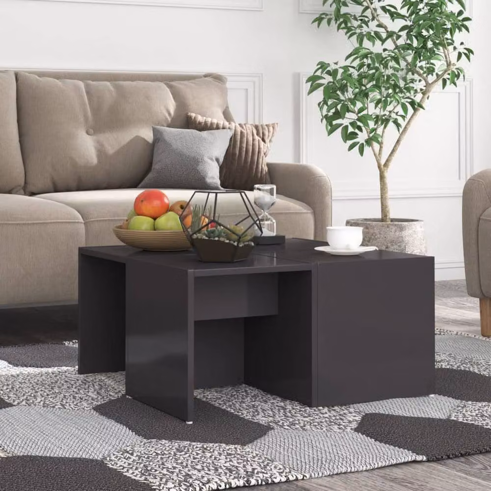 Berkfield Home Set of 4 High Gloss Grey Square Coffee Tables, W/D/H: 33 x 33 x 33 cm – 2