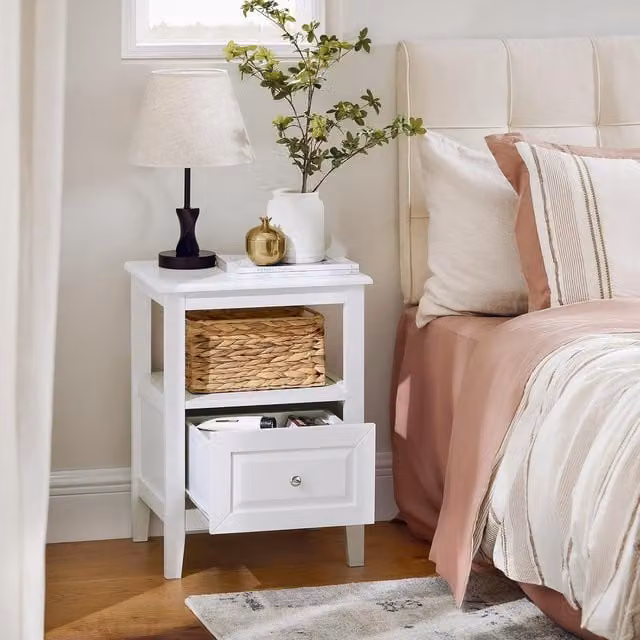 SoBuy Modern 1 Drawer Bedside Table in White