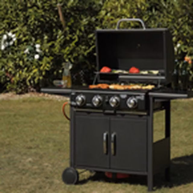 Tepro Mayfield 4 Gas Burner BBQ with Warming Rack and Cart in Black and Stainless Steel