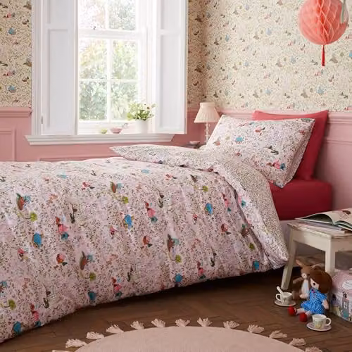 Belle & Boo Fairytale Reversible Cotton Junior Duvet Cover and Pillowcase Set, Pink Floral, Pillowcase: 40 x 60 cm – 1