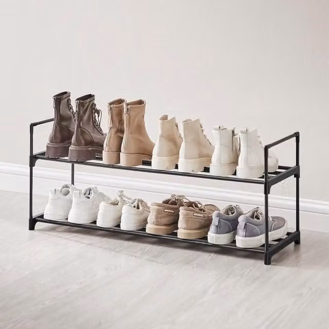 The Bazaarist 2 Tier Stackable Metal Shoe Rack in Black