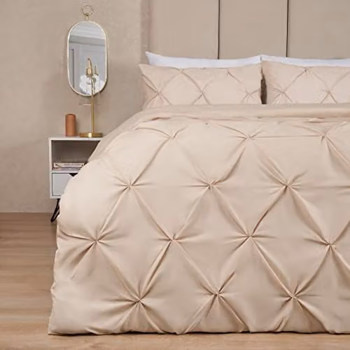 Highams Diamond Pintuck Duvet Cover and Pillowcase Set in Beige or Yellow, King Size (W/H: 180 x 200 cm, Pillowcase: 50 x 75 cm) – 2