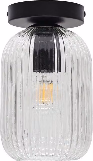First Choice Lighting Batley Black Ceiling Light Fitting with Transparent Ribbed Glass – 1