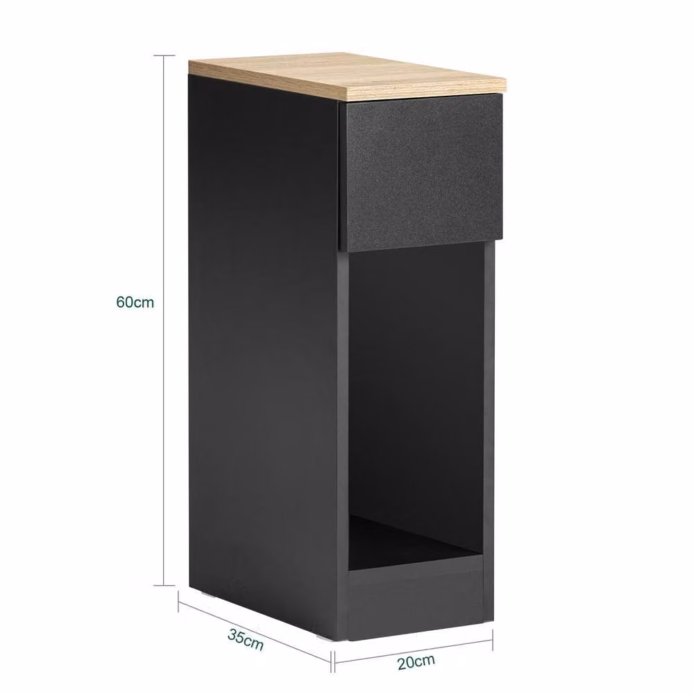 SOBUY Modern Black Slim Bedside Table with Side Compartments and Engineered Wood Finish, W/D/H: 35.0 x 20.0 x 60.0 cm – 3