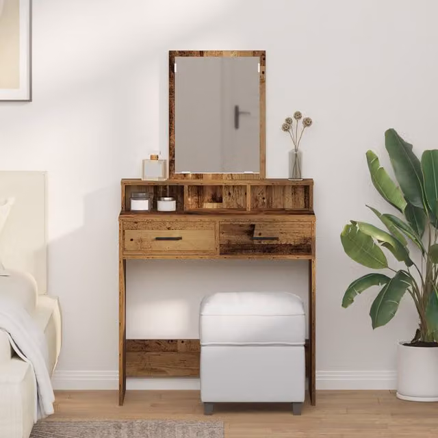Berkfield Home Vintage Wood Dressing Table with Drawers in Brown, W/D/H: 79 x 41 x 140 cm