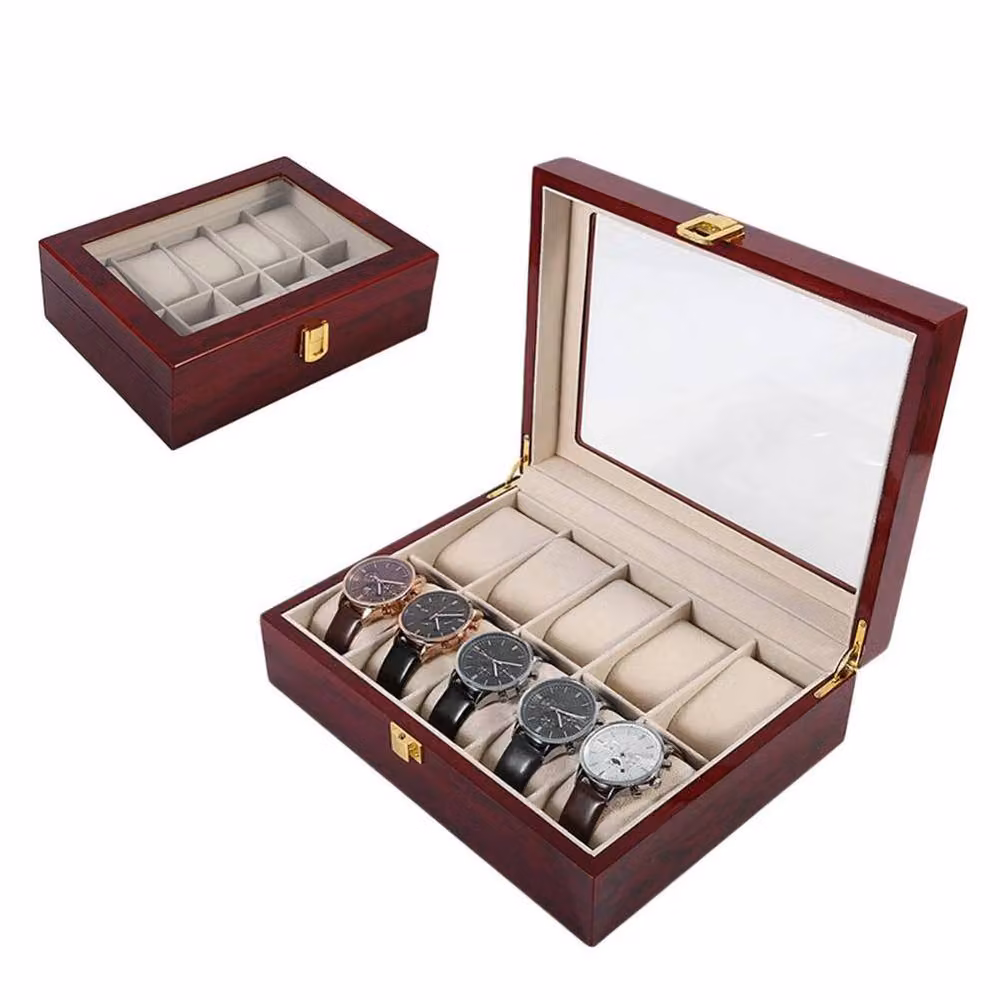 FORGEVIO Red Wood Watch Display Case and Jewellery Storage Box for 10 Watches, Width: 50 cm – 3