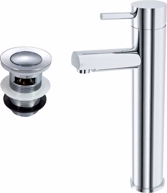 Nes Home Marc High Rise Basin Mono Mixer Tap with Pop Up Waste in Chrome Silver