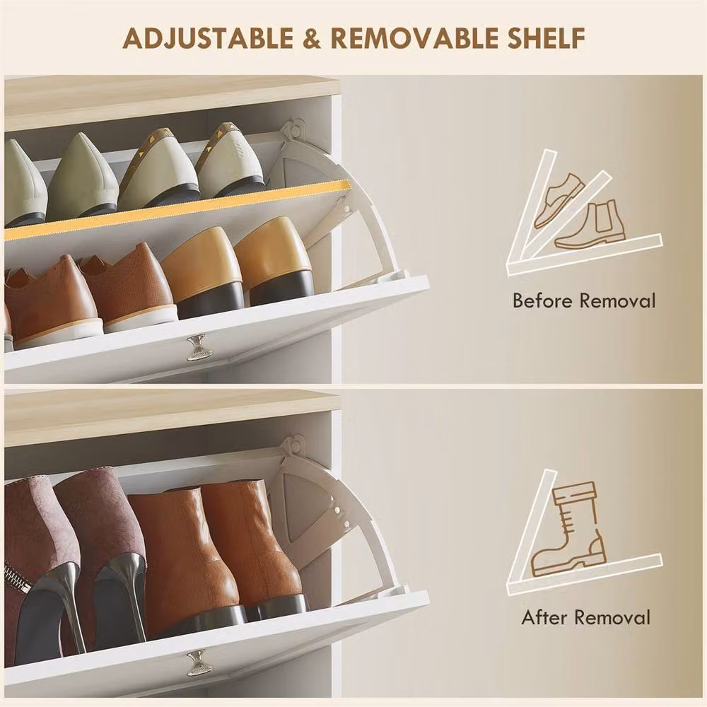 Kelvenix White Shoe Storage Cabinet with 3 Tilting Compartments and Internal Shelves – 2