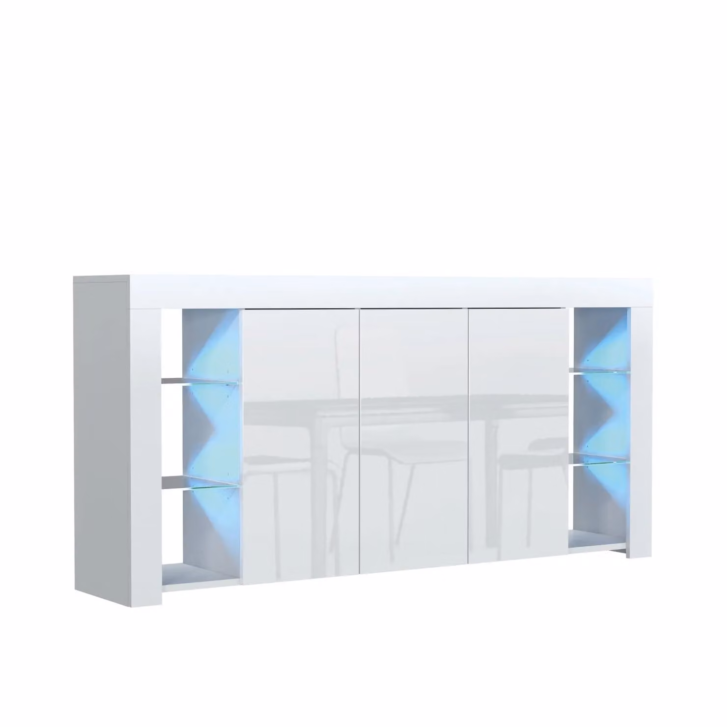 Mex Furniture LTD Modern Gloss White Sideboard with Integrated LED Lighting, W: 164 cm, H: 83 cm, D: 35 cm – 2