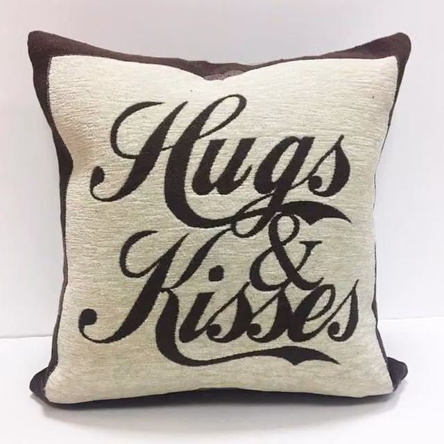 Rapport Home Hugs And Kisses Chenille Cushion Cover, Brown and Beige, W/D/H: 45 x 45 x 45 cm