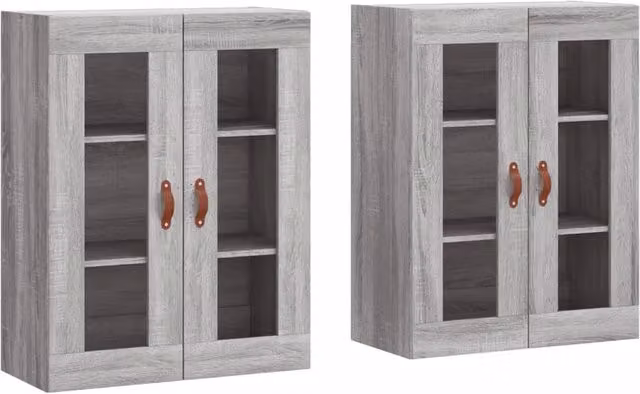 Berkfield Home Set of 2 Wall Mounted Cabinets in Grey Sonoma with Glass Doors