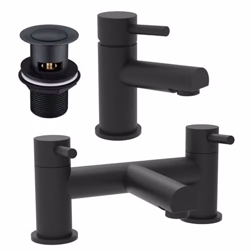 Nes Home Single Lever Basin Mixer Tap and Bath Filler with Waste, Matt Black