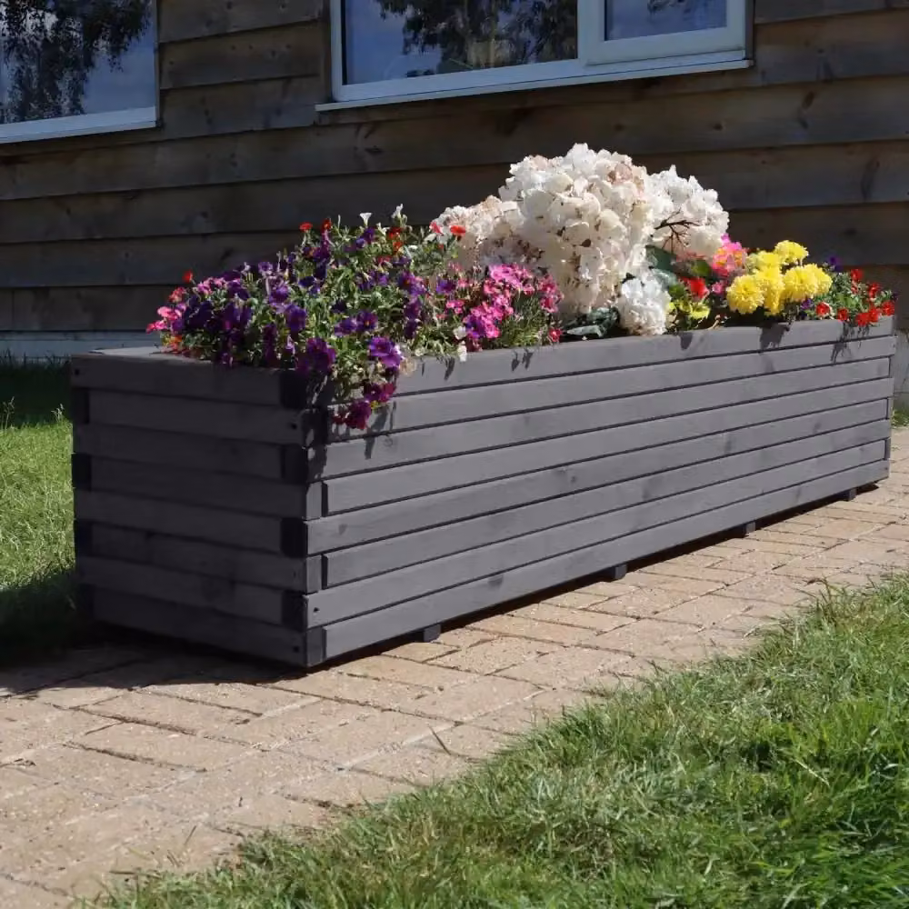 Access Garden Products Grey Pine Raised Trough Planter, W: 200 cm, D: 40 cm, H: 40 cm – 2