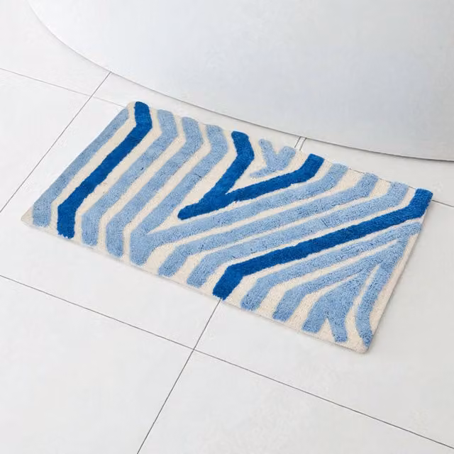 Showerdrape Barbican 100% Cotton Anti-Slip Rectangular Bath Mat, Blue, Grey and Green, W: 80 cm, D: 50 cm
